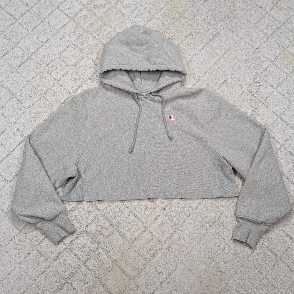 Champion Hoodie Womens L Grey Heather Reverse Weave Cut Off Cropped Gym Cozy